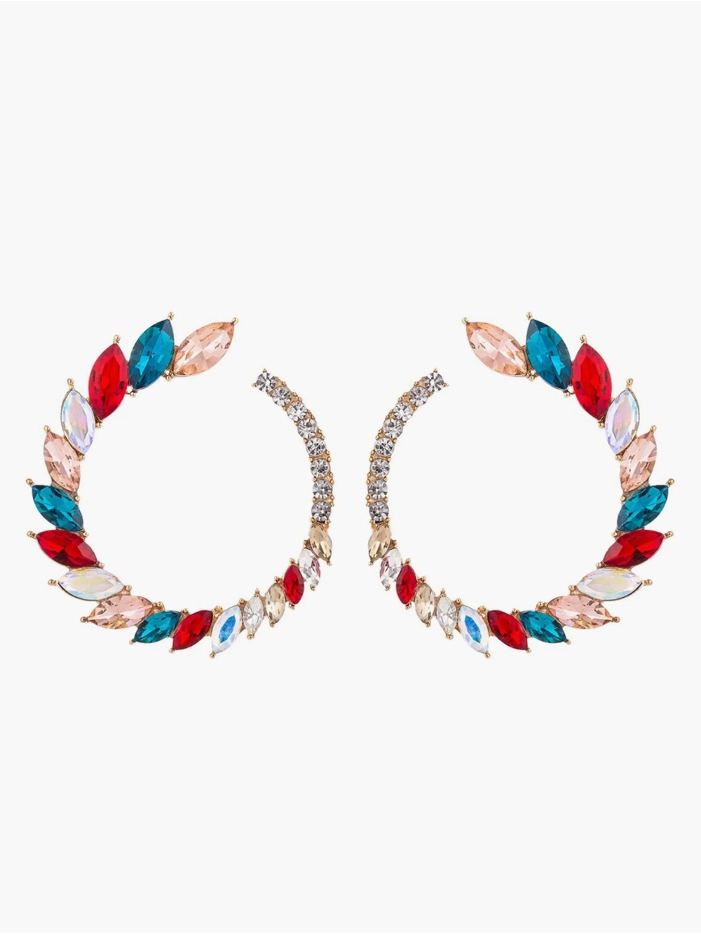 NEW EYE CANDY Roman Marquise Cut Multi-Color Glass Open Circle Earrings